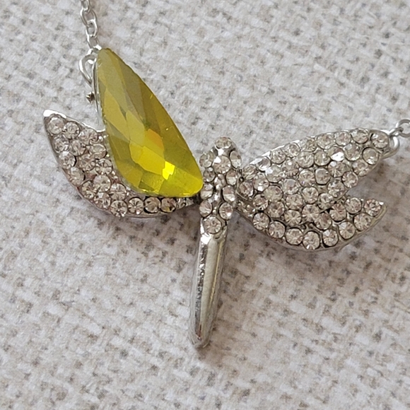 Dragonfly Necklace Rhinestone Pave Silver Tone - Picture 3 of 12
